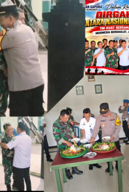 Pelukan Mesra Kapolsek Gapura Dengan Danramil Gapura Dalam Bingkaian Harmoni HUT Ke-81 TNI
